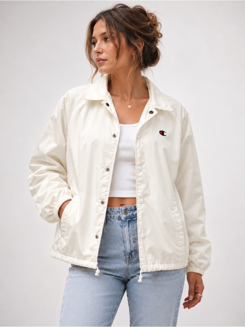 Champion Vintage Coach Jacket | Size Medium | Cream